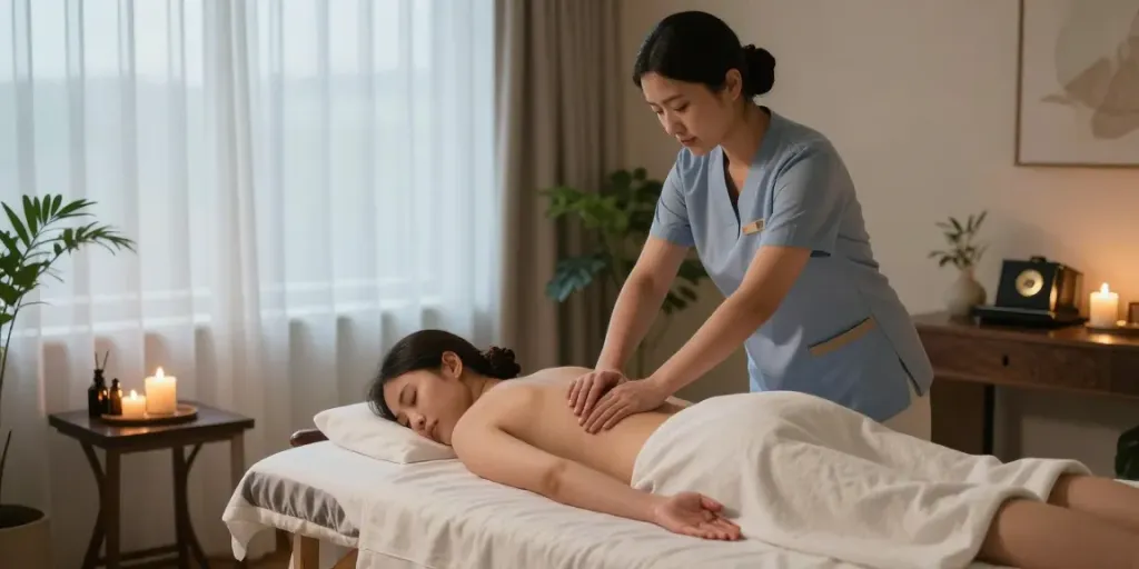 Experience rejuvenating 도봉구출장안마 in a tranquil hotel room setting with soothing massage therapy.